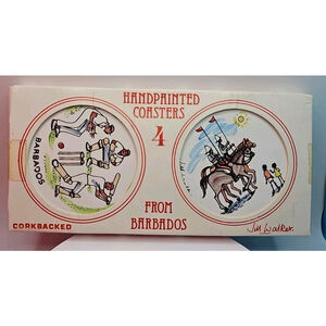 Jill Walker From Barbados Handpainted Coasters Set Of 4 Corkbacked New In Box